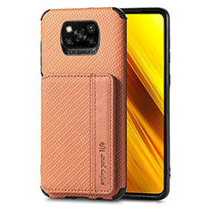 Xiaomi Poco X3 NFC用極薄ソフトケース シリコンケース 耐衝撃 全面保護 マグネット式 バンパー S01D Xiaomi ブラウン