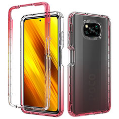 Xiaomi Poco X3 NFC用360度 フルカバー ハイブリットバンパーケース クリア透明 プラスチック カバー ZJ3 Xiaomi レッド