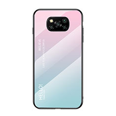 Xiaomi Poco X3 Pro用ハイブリットバンパーケース プラスチック 鏡面 虹 グラデーション 勾配色 カバー Xiaomi ピンク