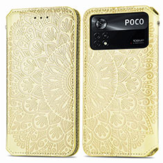 Xiaomi Poco X4 Pro 5G用手帳型 レザーケース スタンド パターン カバー S01D Xiaomi ゴールド