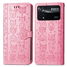 Xiaomi Poco X4 Pro 5G用手帳型 レザーケース スタンド パターン カバー S03D Xiaomi ピンク