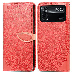 Xiaomi Poco X4 Pro 5G用手帳型 レザーケース スタンド パターン カバー S04D Xiaomi レッド