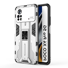 Xiaomi Poco X4 Pro 5G用ハイブリットバンパーケース スタンド プラスチック 兼シリコーン カバー マグネット式 KC1 Xiaomi シルバー