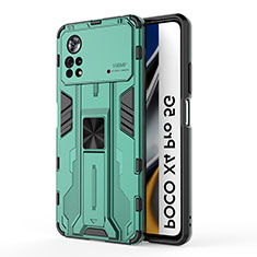 Xiaomi Poco X4 Pro 5G用ハイブリットバンパーケース スタンド プラスチック 兼シリコーン カバー マグネット式 KC1 Xiaomi グリーン