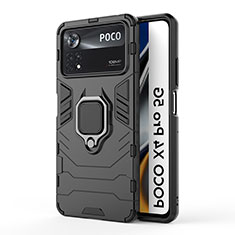 Xiaomi Poco X4 Pro 5G用ハイブリットバンパーケース プラスチック アンド指輪 マグネット式 KC6 Xiaomi ブラック
