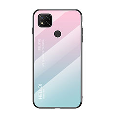 Xiaomi Redmi 9 Activ用ハイブリットバンパーケース プラスチック 鏡面 虹 グラデーション 勾配色 カバー LS1 Xiaomi シアン