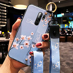 Xiaomi Redmi 9用シリコンケース ソフトタッチラバー 花 カバー Xiaomi ブルー