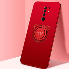 Xiaomi Redmi 9用極薄ソフトケース シリコンケース 耐衝撃 全面保護 アンド指輪 マグネット式 バンパー A01 Xiaomi レッド