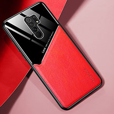 Xiaomi Redmi 9用シリコンケース ソフトタッチラバー レザー柄 アンドマグネット式 Xiaomi レッド