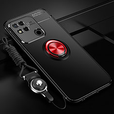 Xiaomi Redmi 9 India用極薄ソフトケース シリコンケース 耐衝撃 全面保護 アンド指輪 マグネット式 バンパー SD3 Xiaomi レッド・ブラック