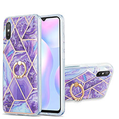 Xiaomi Redmi 9A用シリコンケース ソフトタッチラバー バタフライ パターン カバー アンド指輪 Y01B Xiaomi パープル