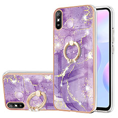 Xiaomi Redmi 9AT用シリコンケース ソフトタッチラバー バタフライ パターン カバー アンド指輪 Y05B Xiaomi パープル