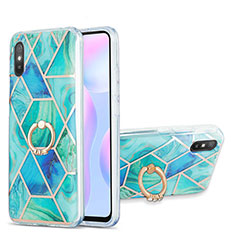 Xiaomi Redmi 9AT用シリコンケース ソフトタッチラバー バタフライ パターン カバー アンド指輪 Y01B Xiaomi グリーン