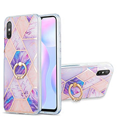 Xiaomi Redmi 9AT用シリコンケース ソフトタッチラバー バタフライ パターン カバー アンド指輪 Y01B Xiaomi ラベンダー