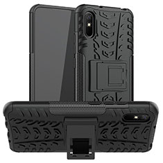 Xiaomi Redmi 9AT用ハイブリットバンパーケース スタンド プラスチック 兼シリコーン カバー JX1 Xiaomi ブラック