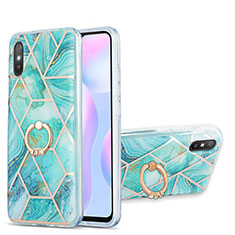 Xiaomi Redmi 9i用シリコンケース ソフトタッチラバー バタフライ パターン カバー アンド指輪 Y01B Xiaomi ライトグリーン