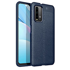 Xiaomi Redmi 9T 4G用シリコンケース ソフトタッチラバー レザー柄 カバー Xiaomi ネイビー