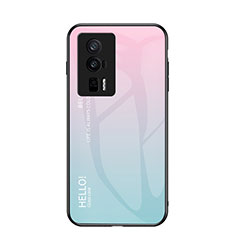 Xiaomi Redmi K60 5G用ハイブリットバンパーケース プラスチック 鏡面 虹 グラデーション 勾配色 カバー LS1 Xiaomi シアン