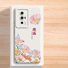 Xiaomi Redmi K60 5G用シリコンケース ソフトタッチラバー 花 カバー Xiaomi ホワイト