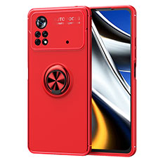 Xiaomi Redmi Note 11E Pro 5G用極薄ソフトケース シリコンケース 耐衝撃 全面保護 アンド指輪 マグネット式 バンパー SD1 Xiaomi レッド