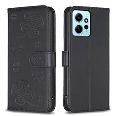 Xiaomi Redmi Note 12 4G用手帳型 レザーケース スタンド 花 カバー BF1 Xiaomi ブラック