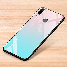 Xiaomi Redmi Note 7 Pro用ハイブリットバンパーケース プラスチック 鏡面 虹 グラデーション 勾配色 カバー Xiaomi ブルー