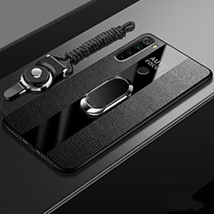 Xiaomi Redmi Note 8 (2021)用シリコンケース ソフトタッチラバー レザー柄 アンド指輪 マグネット式 T01 Xiaomi ブラック