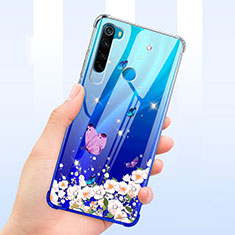 Xiaomi Redmi Note 8 (2021)用極薄ソフトケース シリコンケース 耐衝撃 全面保護 クリア透明 花 T01 Xiaomi ネイビー