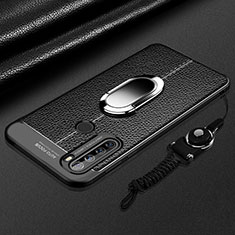 Xiaomi Redmi Note 8用シリコンケース ソフトタッチラバー レザー柄 アンド指輪 マグネット式 S03 Xiaomi ブラック