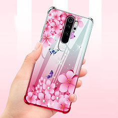 Xiaomi Redmi Note 8 Pro用極薄ソフトケース シリコンケース 耐衝撃 全面保護 クリア透明 花 T01 Xiaomi ローズレッド