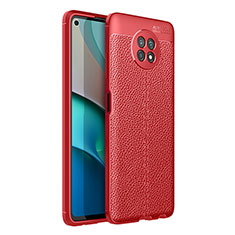 Xiaomi Redmi Note 9 5G用シリコンケース ソフトタッチラバー レザー柄 カバー Xiaomi レッド