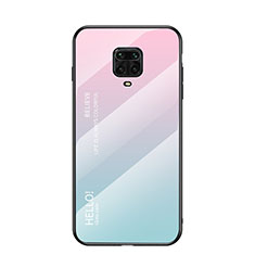 Xiaomi Redmi Note 9 Pro Max用ハイブリットバンパーケース プラスチック 鏡面 虹 グラデーション 勾配色 カバー Xiaomi シアン