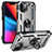 Apple iPhone 13 Mini用ハイブリットバンパーケース プラスチック アンド指輪 マグネット式 S05 アップル シルバー