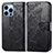 Apple iPhone 13 Pro用手帳型 レザーケース スタンド パターン カバー H07 アップル ブラック
