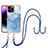 Apple iPhone 13 Pro用シリコンケース ソフトタッチラバー バタフライ パターン カバー 携帯ストラップ Y07B アップル ネイビー