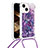 Apple iPhone 14用シリコンケース ソフトタッチラバー ブリンブリン カバー 携帯ストラップ S03 アップル パープル