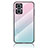 Oppo A96 5G用ハイブリットバンパーケース プラスチック 鏡面 虹 グラデーション 勾配色 カバー LS1 Oppo シアン