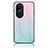 Oppo Reno10 Pro 5G用ハイブリットバンパーケース プラスチック 鏡面 虹 グラデーション 勾配色 カバー LS1 Oppo シアン