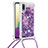 Samsung Galaxy A02用シリコンケース ソフトタッチラバー ブリンブリン カバー 携帯ストラップ S03 サムスン パープル
