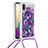Samsung Galaxy A02用シリコンケース ソフトタッチラバー ブリンブリン カバー 携帯ストラップ S02 サムスン パープル