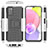 Samsung Galaxy A02s用ハイブリットバンパーケース スタンド プラスチック 兼シリコーン カバー JX5 サムスン シルバー