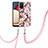 Samsung Galaxy A02s用シリコンケース ソフトタッチラバー バタフライ パターン カバー 携帯ストラップ Y06B サムスン ピンク