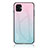 Samsung Galaxy A04E用ハイブリットバンパーケース プラスチック 鏡面 虹 グラデーション 勾配色 カバー LS1 サムスン シアン