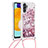 Samsung Galaxy A04s用シリコンケース ソフトタッチラバー ブリンブリン カバー 携帯ストラップ S03 サムスン レッド