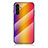 Samsung Galaxy A04s用ハイブリットバンパーケース プラスチック 鏡面 虹 グラデーション 勾配色 カバー LS2 サムスン オレンジ