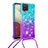 Samsung Galaxy A12 5G用シリコンケース ソフトタッチラバー ブリンブリン カバー 携帯ストラップ S01 サムスン ブルー