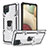 Samsung Galaxy A12 5G用ハイブリットバンパーケース プラスチック アンド指輪 マグネット式 YF1 サムスン シルバー