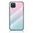Samsung Galaxy A12用ハイブリットバンパーケース プラスチック 鏡面 虹 グラデーション 勾配色 カバー LS1 サムスン シアン
