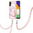 Samsung Galaxy A13 5G用シリコンケース ソフトタッチラバー バタフライ パターン カバー 携帯ストラップ Y05B サムスン ピンク