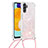 Samsung Galaxy A13 5G用シリコンケース ソフトタッチラバー ブリンブリン カバー 携帯ストラップ S03 サムスン ピンク